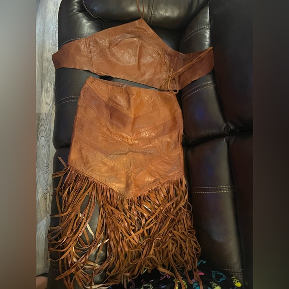 Genuine custom leather skirt and halter set. Soft light brown leather. - Picture 15 of 16